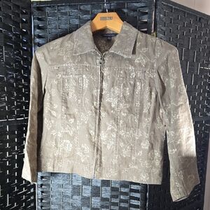 Trouser Etc. Womens Beown Floral 100% Linen Jacket Size 10